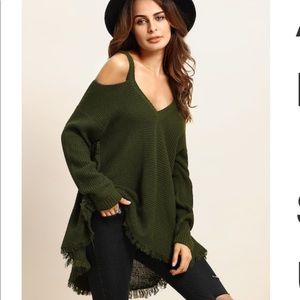 SOLD — Green Open Shoulder Sweater